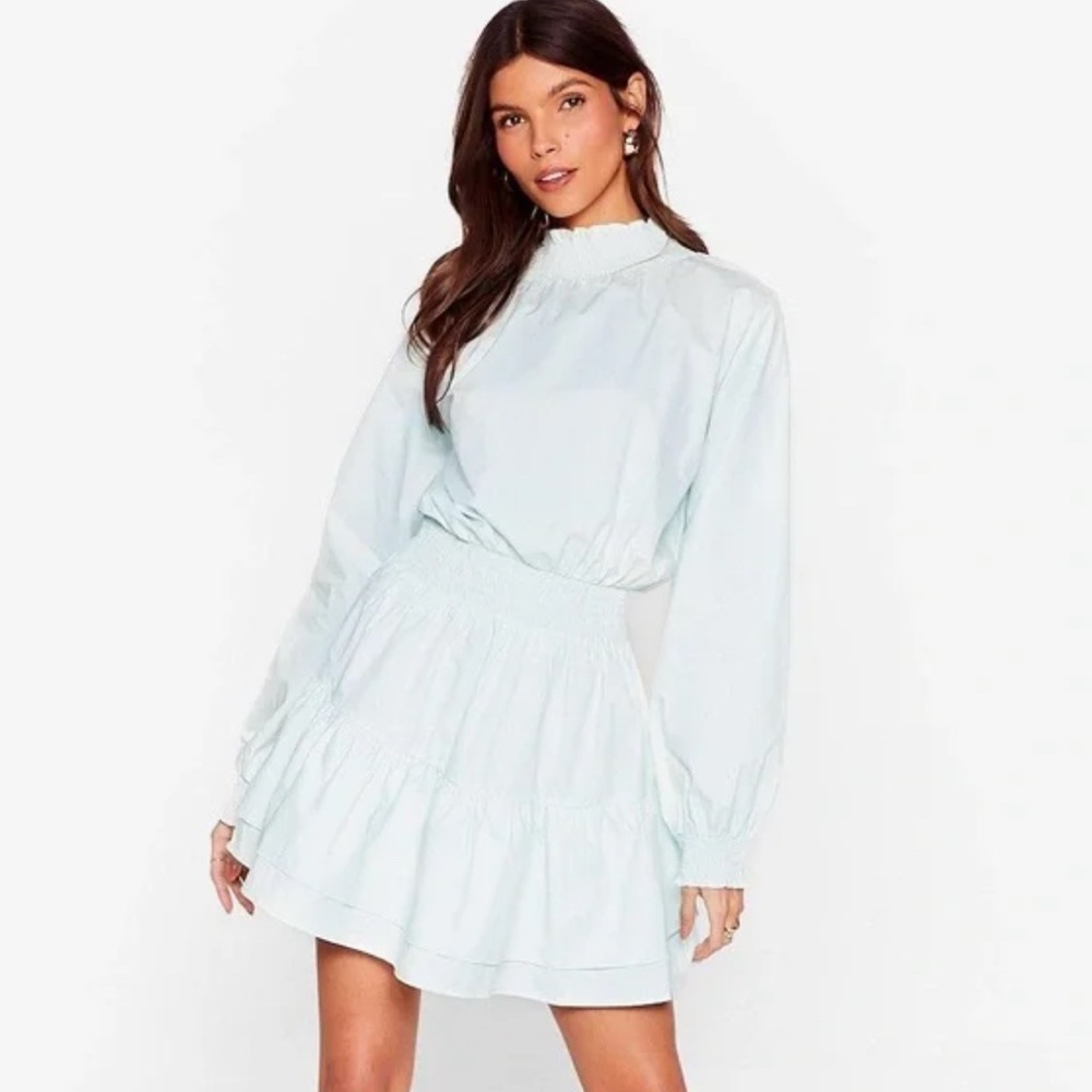 Nasty Gal White frill I found you mini Smocked Waist Dress Size 6